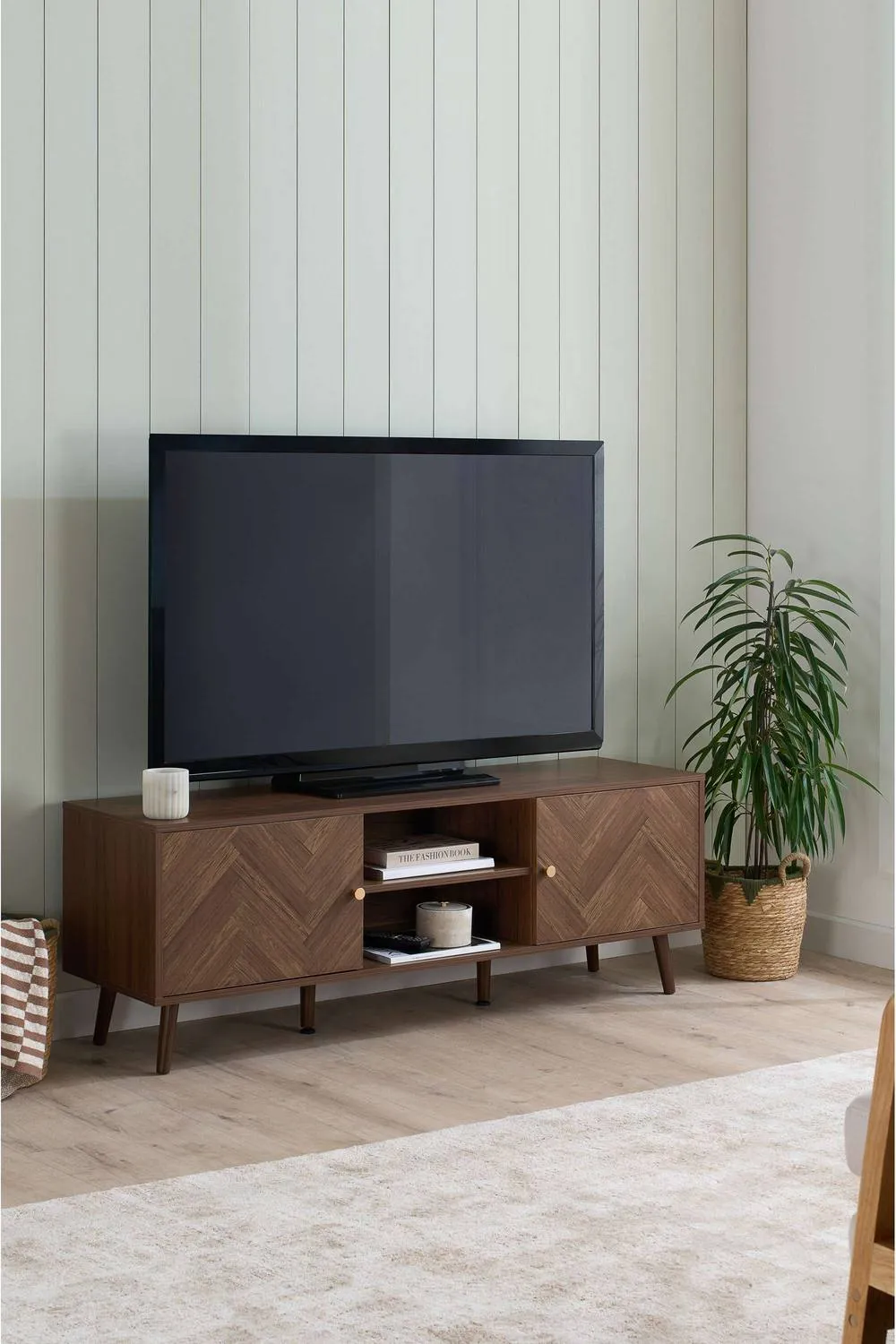 Birlea Herringford Large TV Unit Entertainment Stand Walnut Parquet Design in Brown