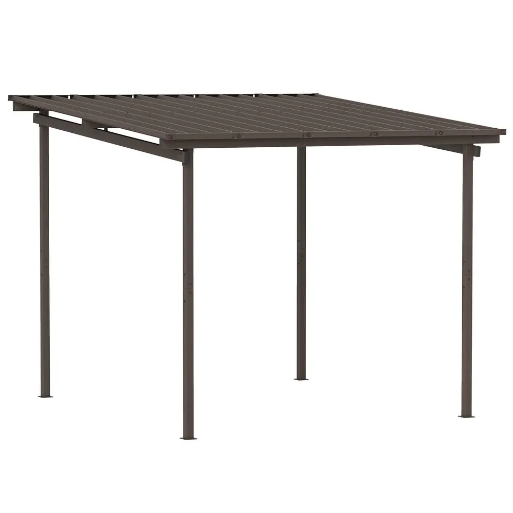 OUTSUNNY 3 x 3(m) Waterproof Metal Pergola Easy to Assemble Lean to Pergola in Brown 2