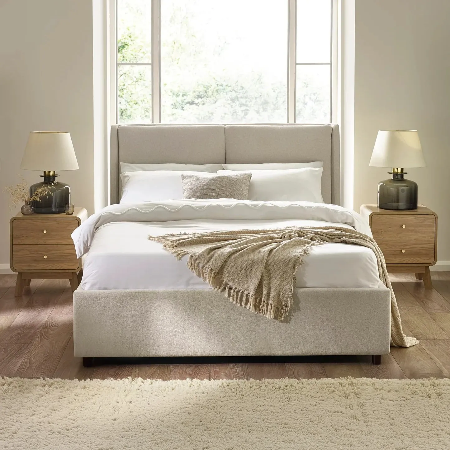 Maddock - Double - Ottoman Storage Bed - Beige - Fabric - 4ft6
