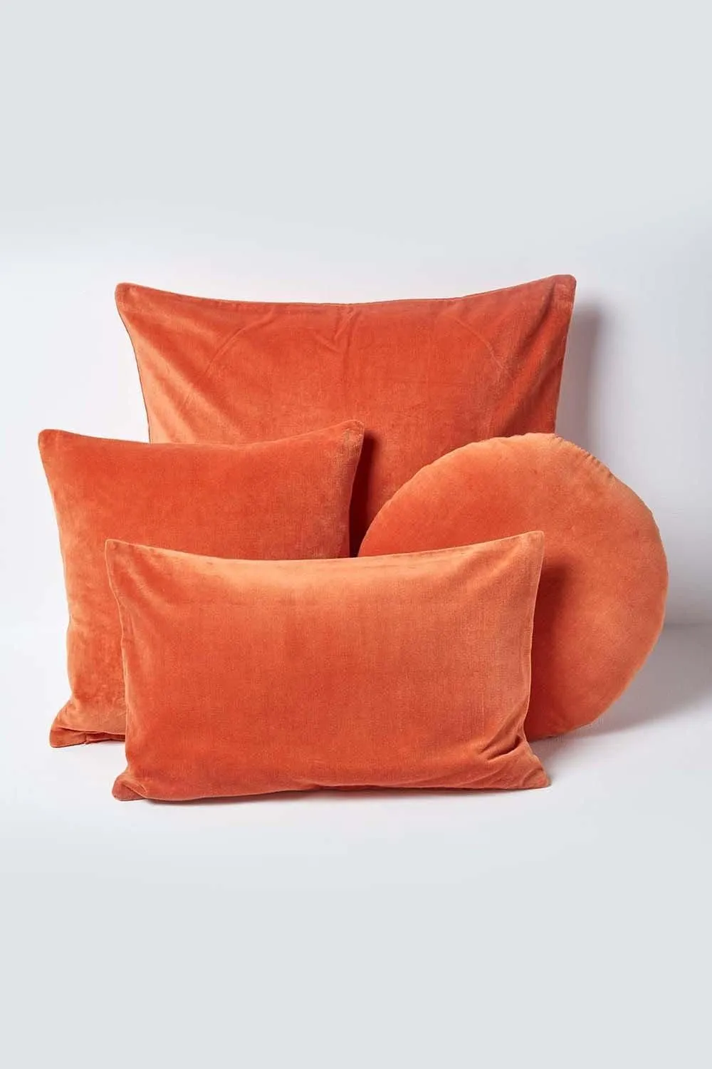 Homescapes Velvet Cushion Cover 100% Cotton, Soft & Machine Washable in Burnt Orange 5