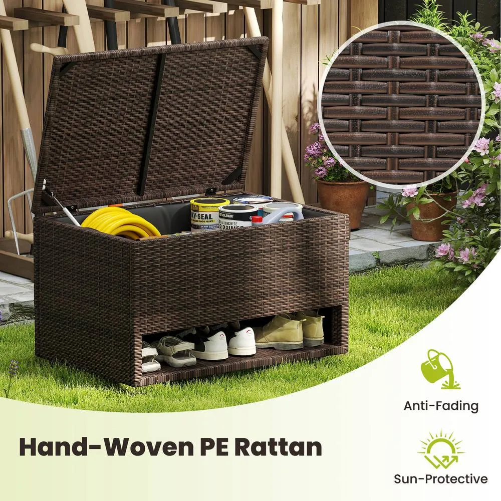 Costway Deck Box 180L PE Rattan Storage Bin with Shoe Rack-Mix Brown 5