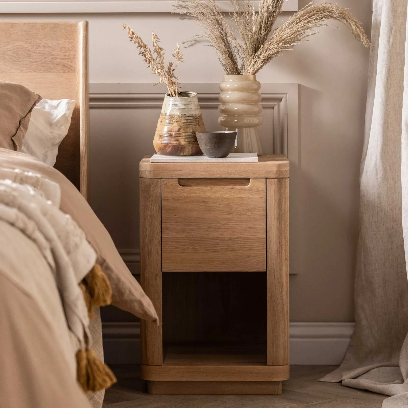 Olav 1 Drawer Bedside 40X40X62Cm Table, Neutral Oak | Barker & Stonehouse 2