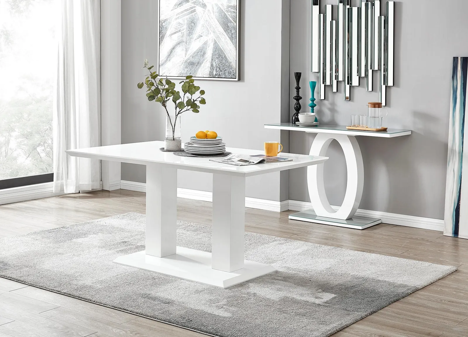 FurnitureboxUK Imperia 150cm 6-Seater Modern High Gloss Pillared Dining Table in White 2