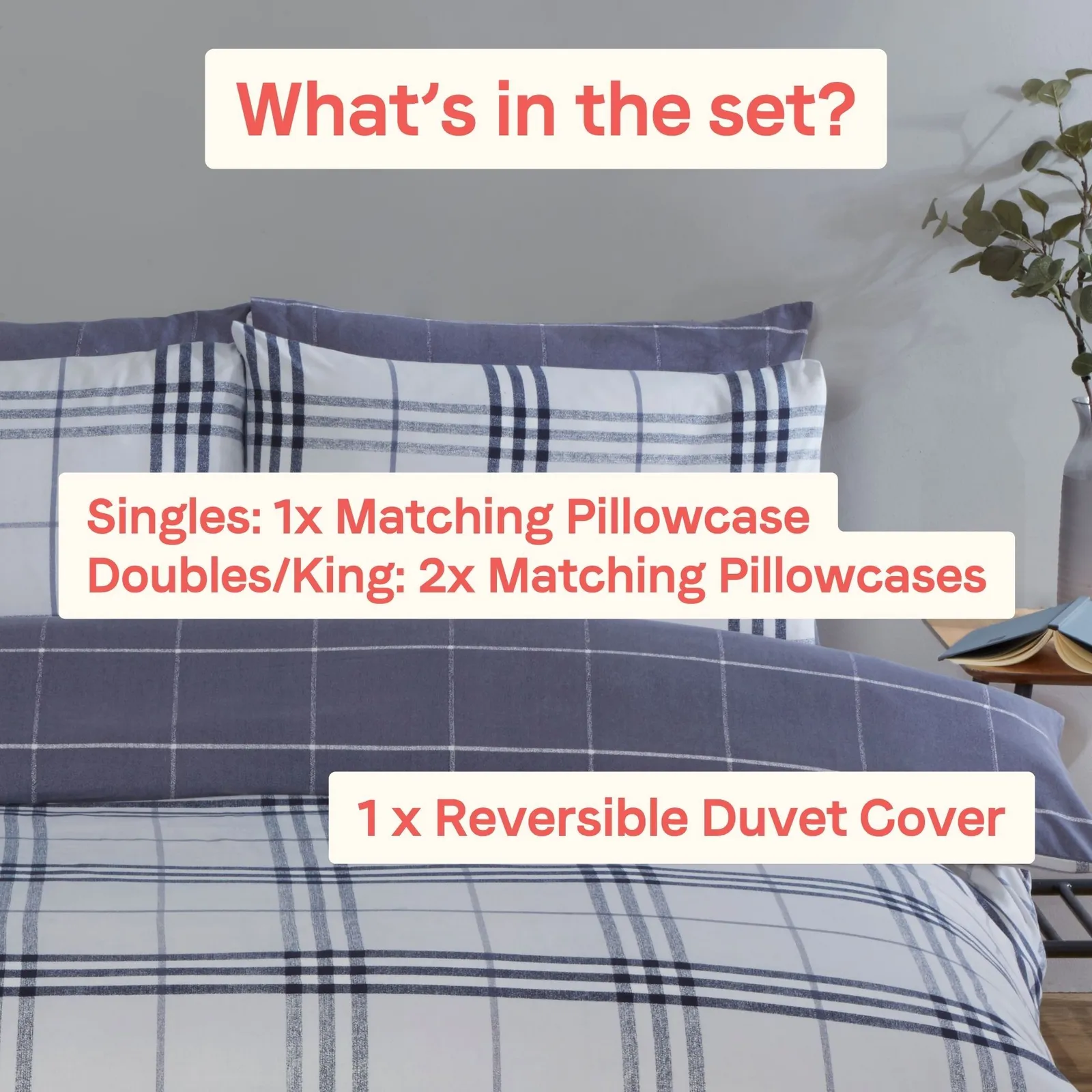 Rapport Home Harris Check Microfibre Duvet Cover Set with Pillowcase in Blue 5