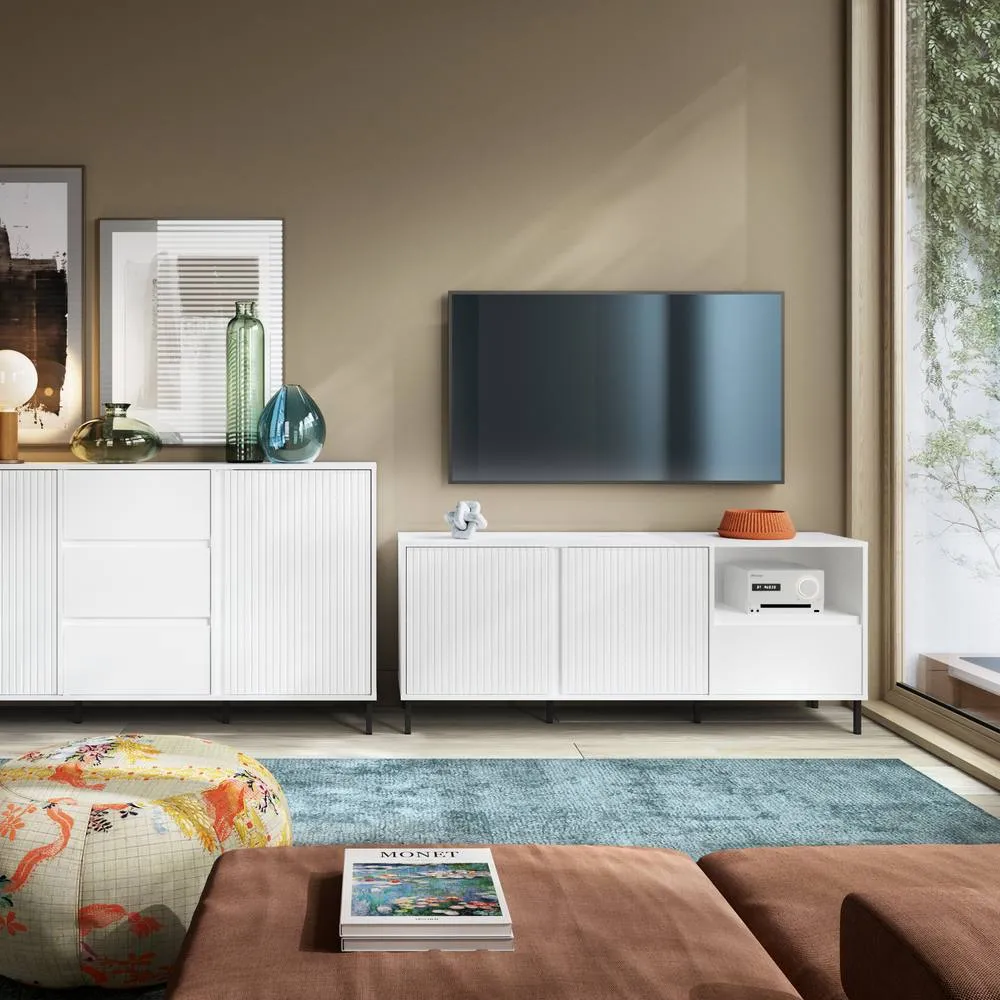 Furniture To Go Avenale Wide TV Cabinet 2 Door 1 Drawer in Alpine White High Gloss 5