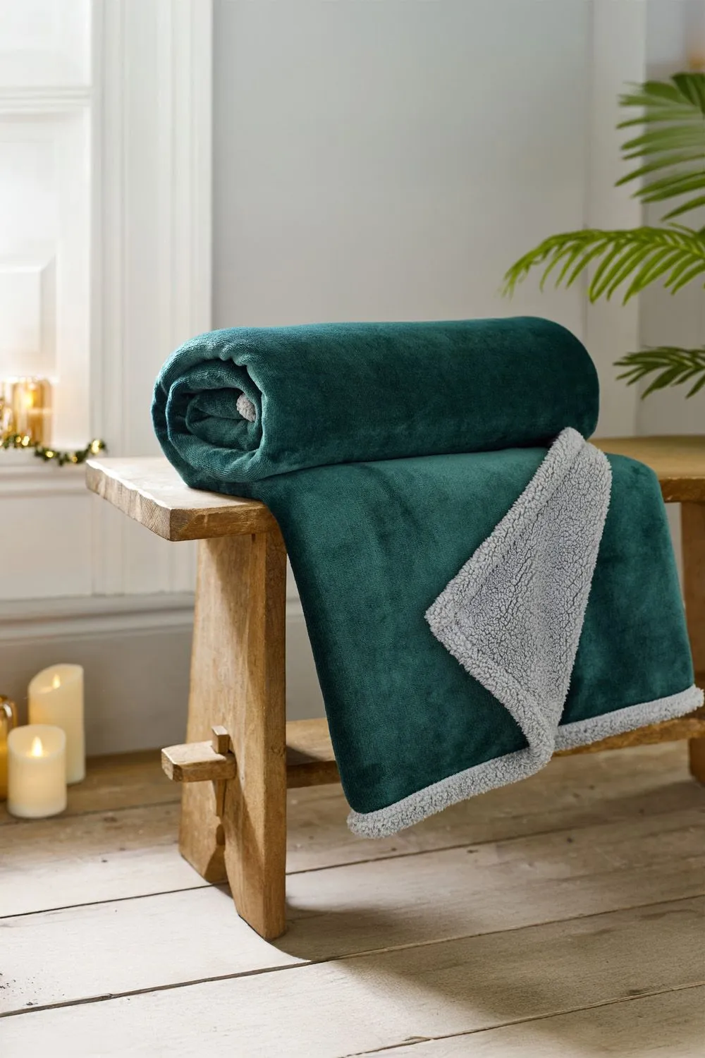 Deyongs Hazelwood Super Soft Flannel & Sherpa Throw - 130 x 170cm Fleece Blanket in Bottle Green