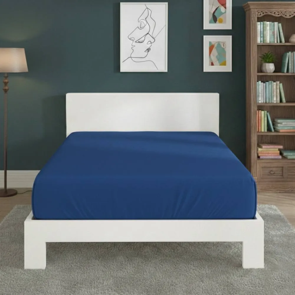 Snug City Polycotton Fitted Sheet Extra Deep 40cm Skirt Easy Care in Blue