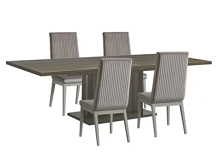 Venezia 200 cm Extending Dining Table and 4 Fluted Fabric Chairs Set - Grey