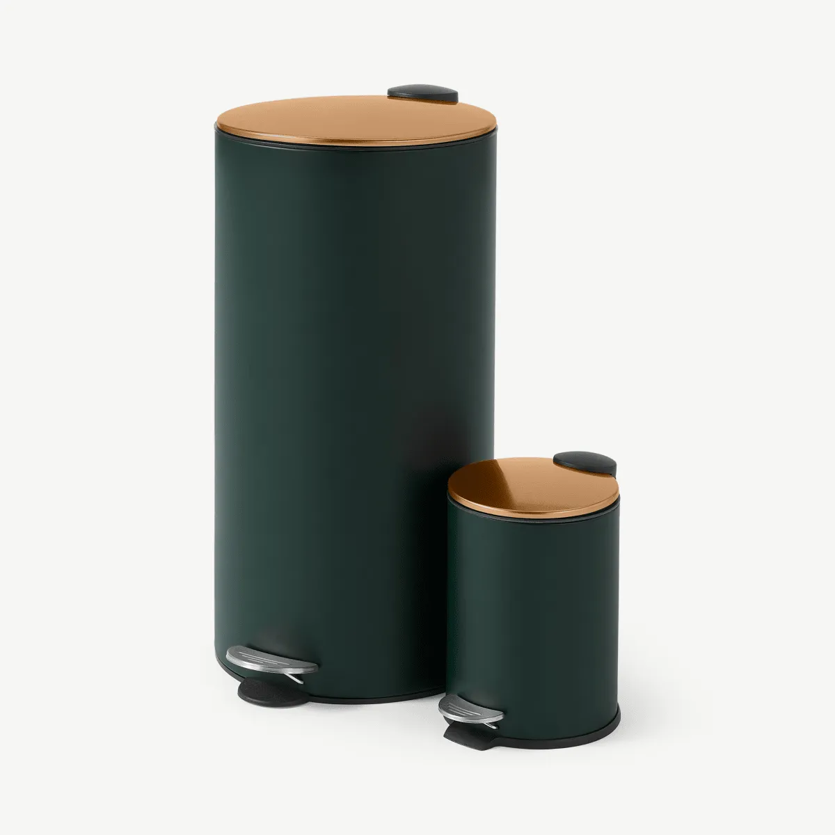 Cross Flat Top Pedal Bin, 27L & 3L, Forest Green & Copper