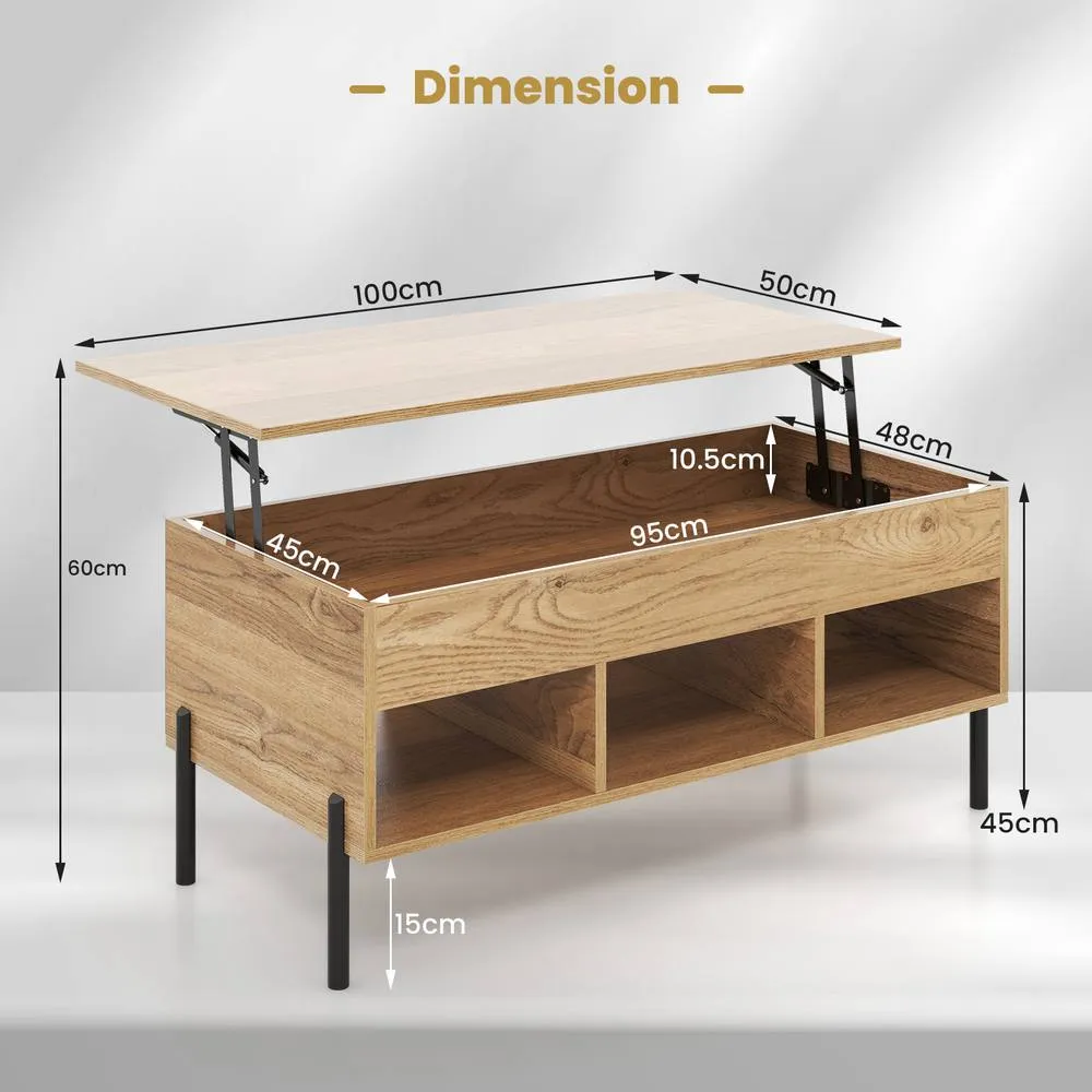Costway LiftTop Coffee Table Living Room Central Table w/Lifting Tabletop Cocktail Table in Natural 2