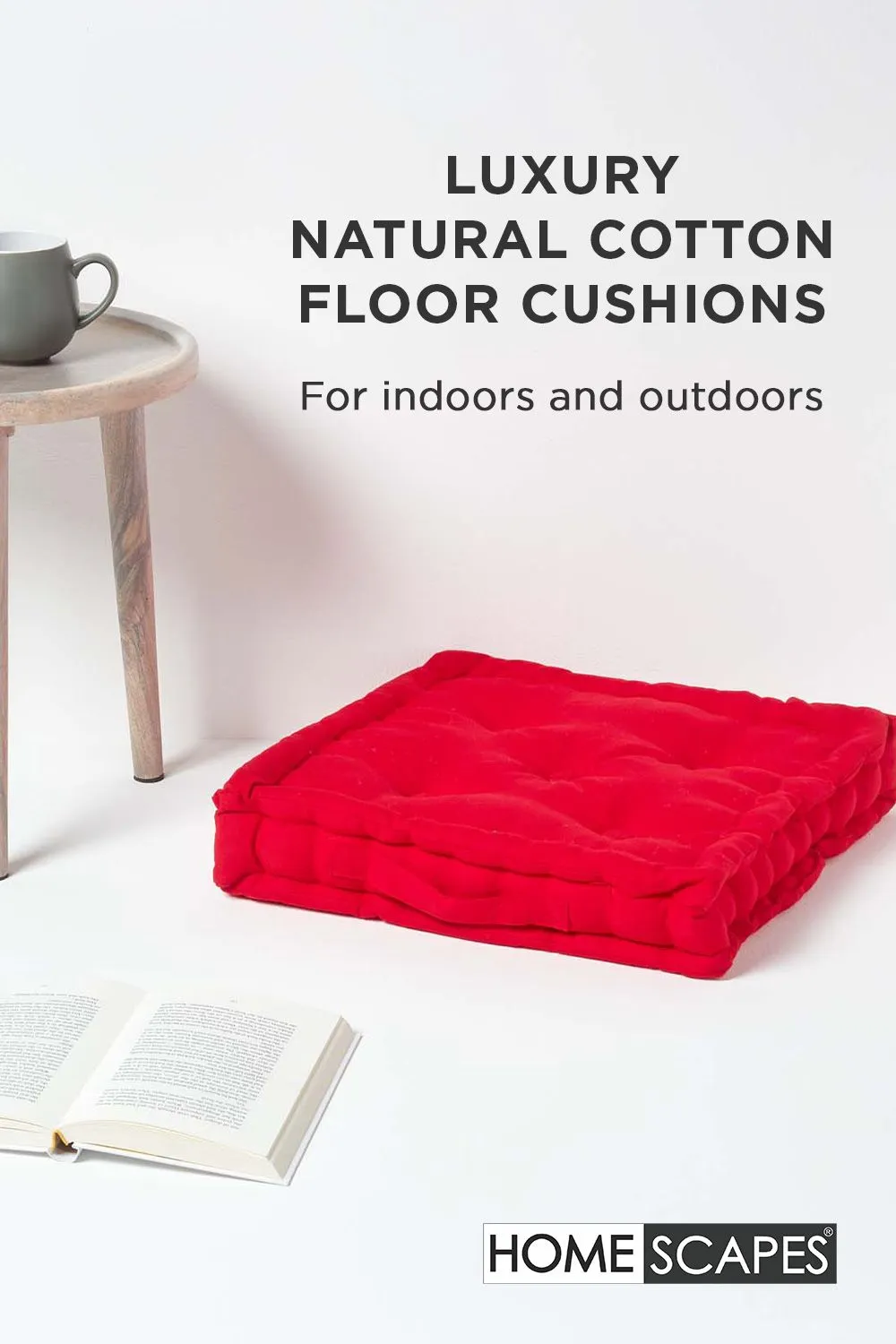 Homescapes Plain Cotton Floor Cushion in Red 2