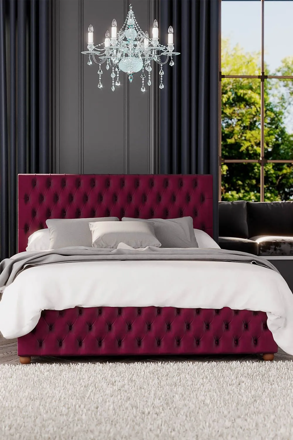 Laurence Llewelyn-Bowen Seren Ottoman Storage Bed in Plush Velvet Fabric, Custom Made in Wine 1