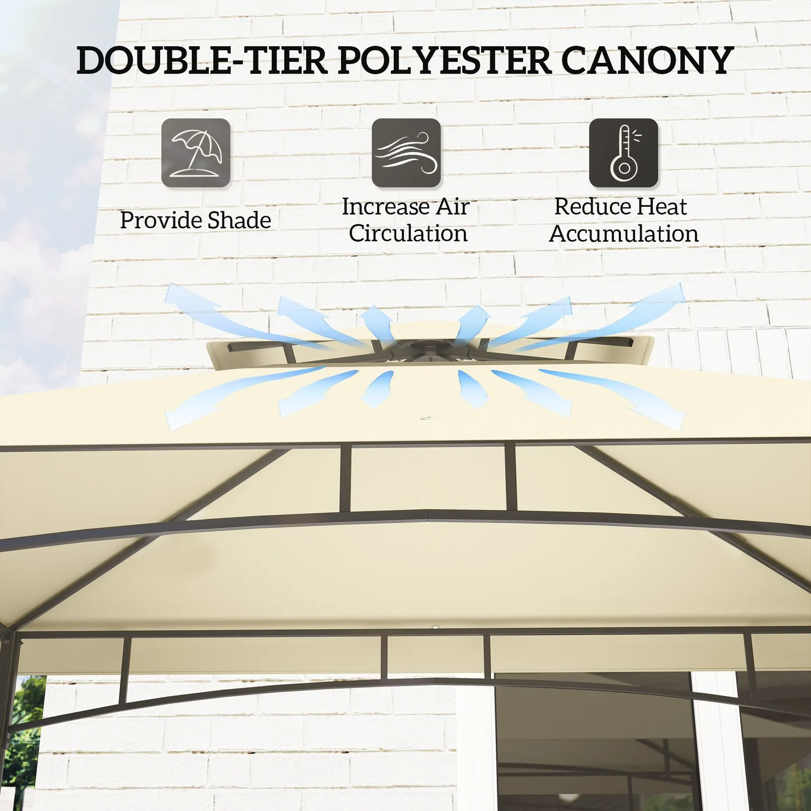 OUTSUNNY 240 x 150cm Grill Gazebo Canopy with 2 Side Shelves, Hook, Beige 4