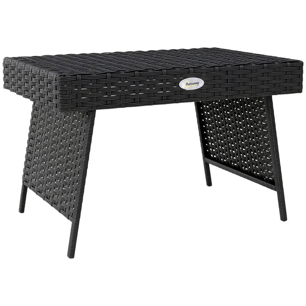 OUTSUNNY Foldable Outdoor Coffee Table, Steel Frame Rattan Side Table, Black 2