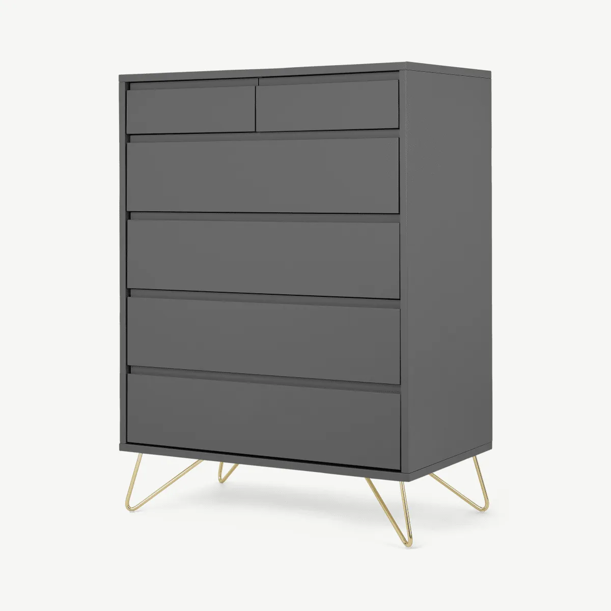 Elona Tall Multi Chest of Drawers, Charcoal & Brass Legs