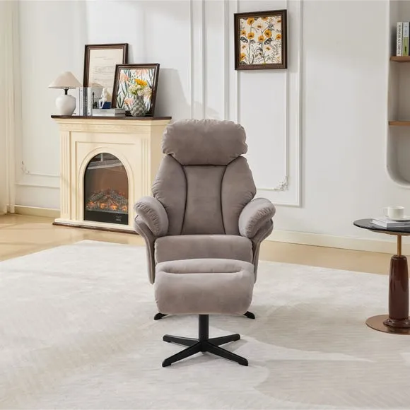 Edinburgh Faux Suede Swivel Chair with Footstool 2
