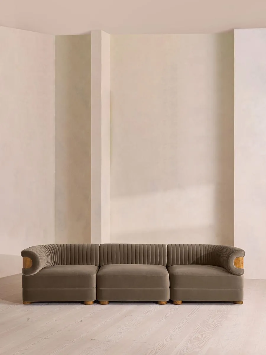 Caleb Modular Four Seater Sofa, Velvet, Taupe, Dark Burl