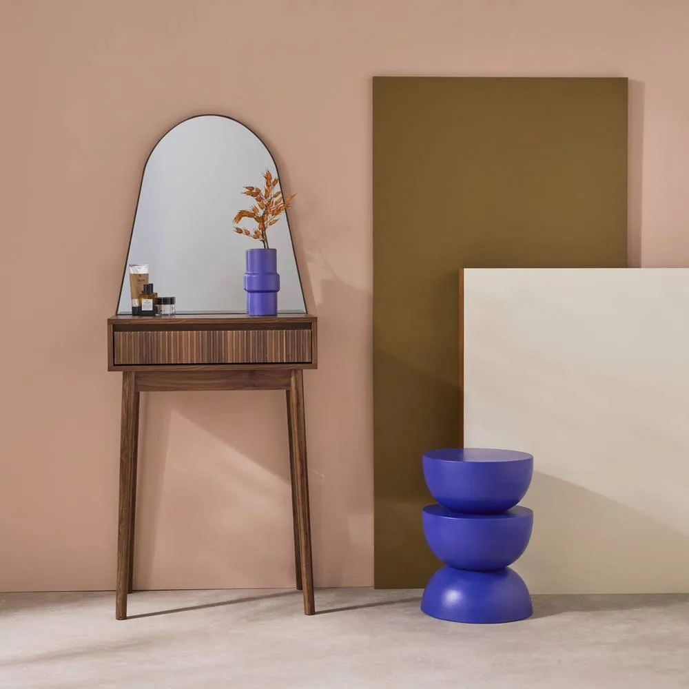 sweeek 60cm Wooden Effect Dresser With A Rounded Mirror & 1 Drawer in Dark Brown