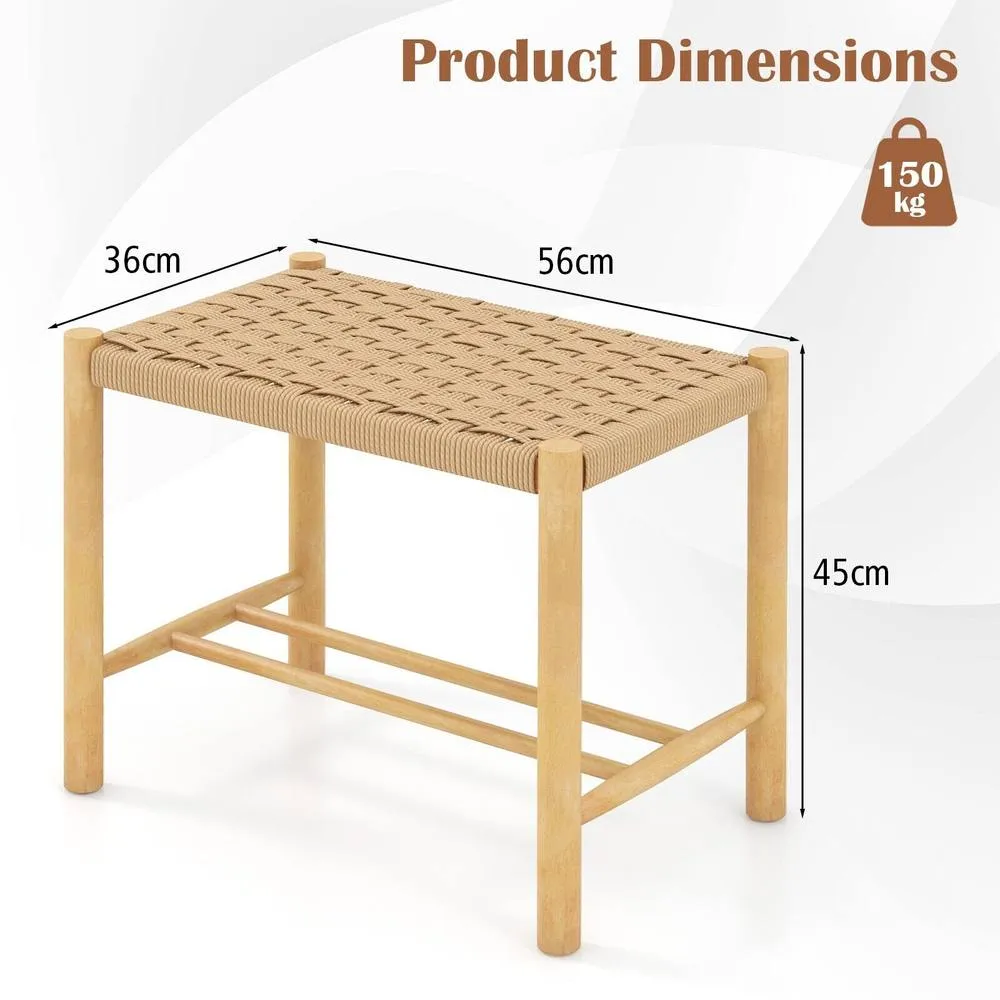Costway Kitchen Bar Stool Set of 2 Counter Height Woven Paper Seat Stool in Khaki 2