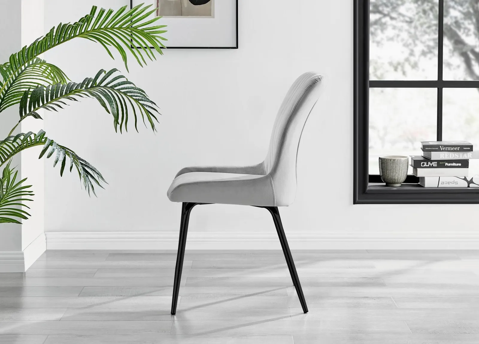 FurnitureboxUK Set of 2 Nora Deep Padded Luxurious Dining Chairs Upholstered In Soft Velvet With Black Legs in Light Grey 4