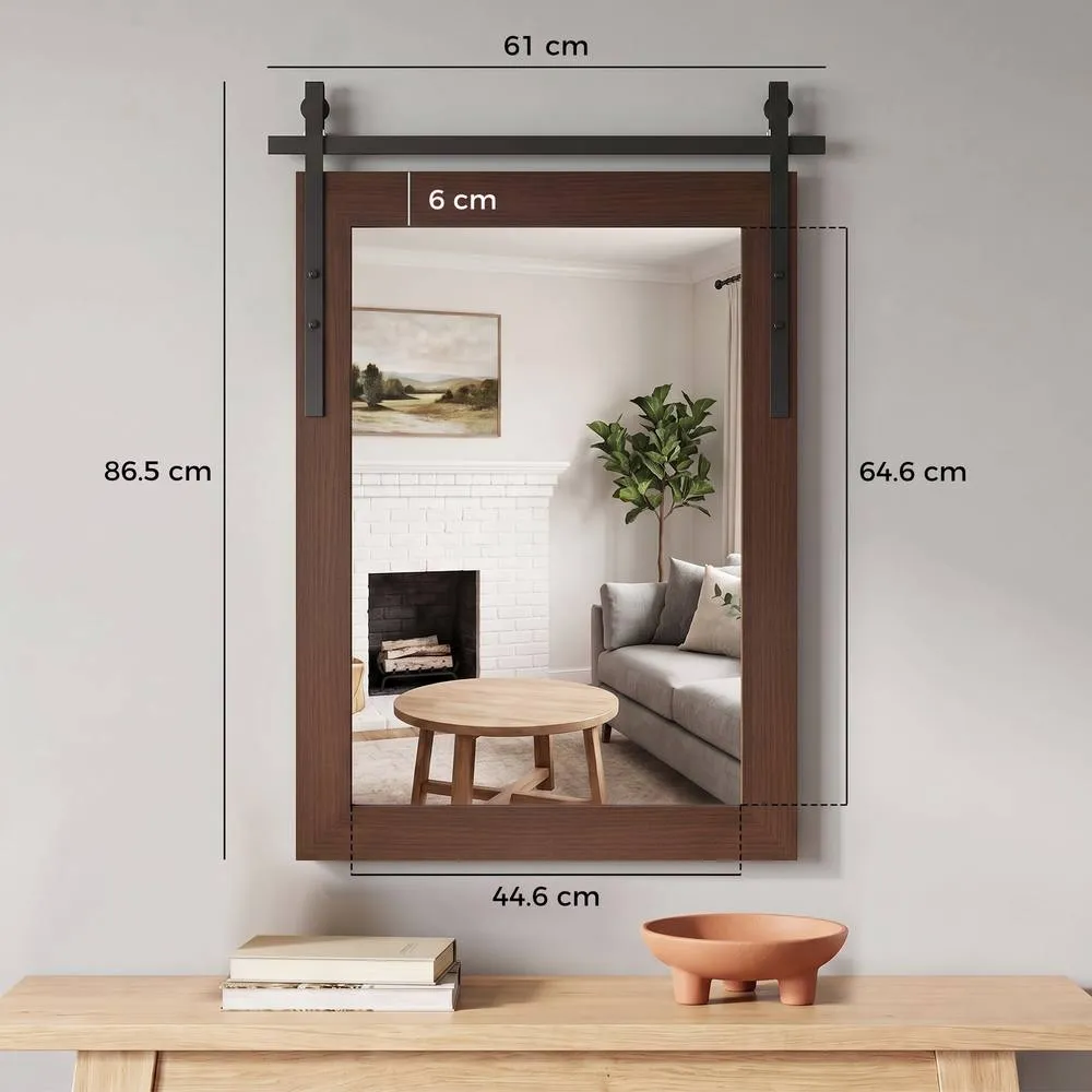 HOMCOM Farmhouse Rectangle Mirror, 86.5 x 61 cm, Dark Brown 3