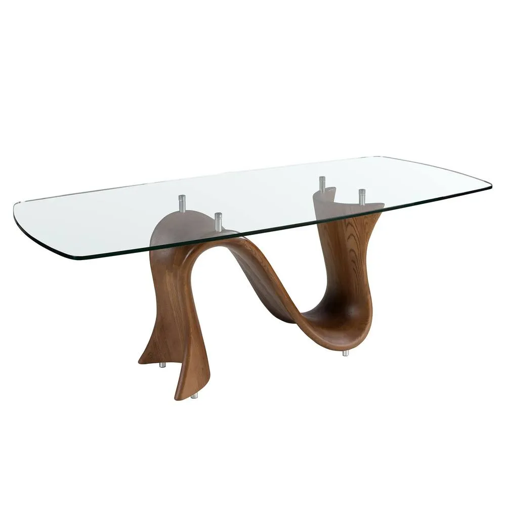 Angel Cerda Angel Cerdá 1197 Oval Barrel Dining Table, Tempered Glass Top with Walnut Legs
