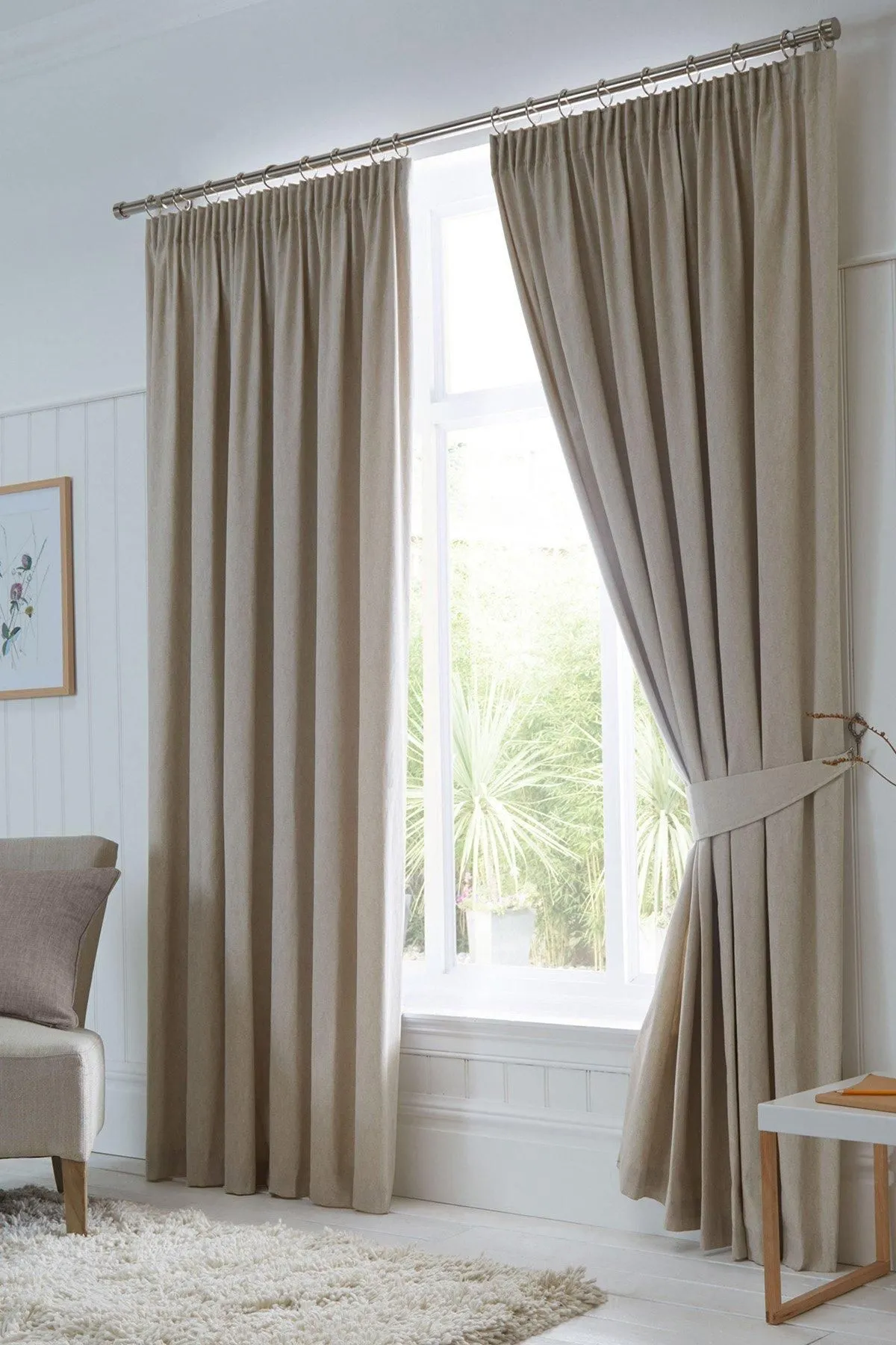 Fusion 'Dijon' Thermal & Blackout Fully Lined Pencil Pleat Curtains in Natural 1