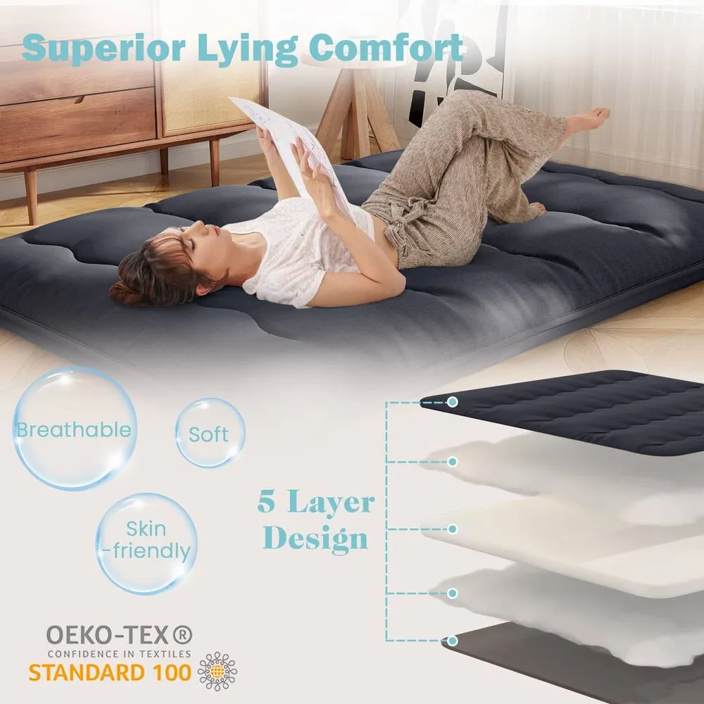 Costway King Size Japanese Floor Mattress Futon Mattress 200x150x10cm-Black in Black 2
