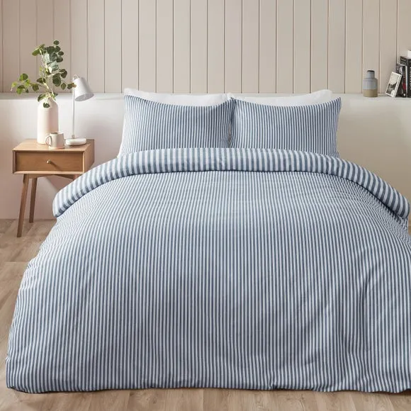 Catherine Lansfield Stripe 100% Brushed Cotton Reversible Duvet Cover & Pillowcase Set 3