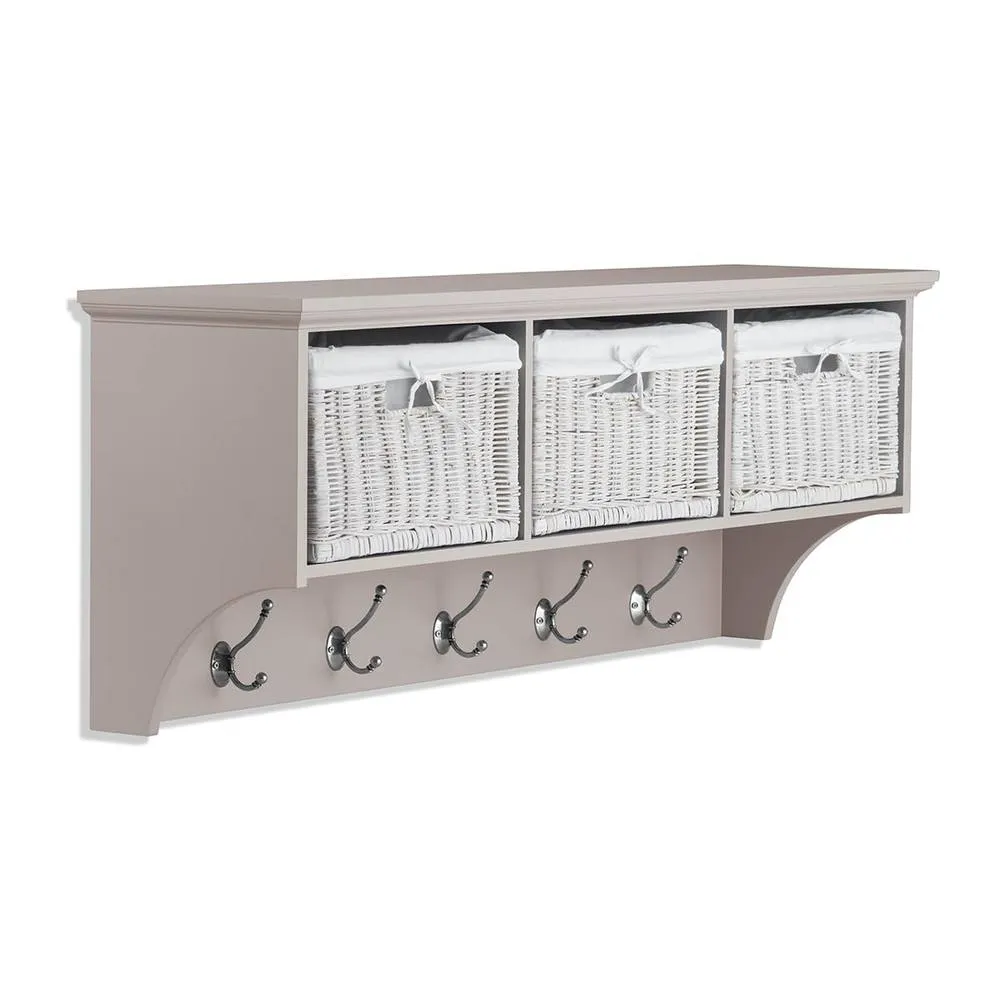 Statement Furniture Tetbury Large Hallway Coat Rack / Shelf with Wicker Storage Baskets in Taupe 1