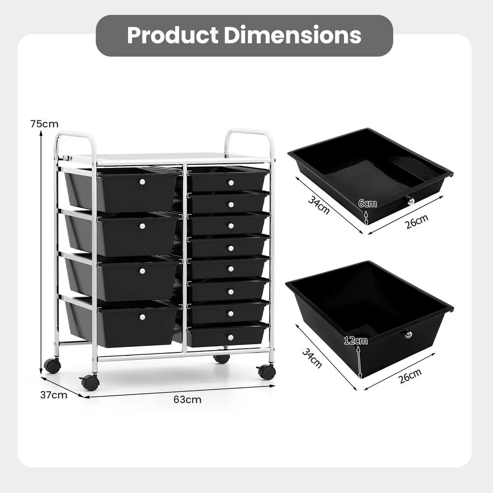 Costway Storage Cart Black Multi-Purpose Utility Cart with 2-Size Drawer 2