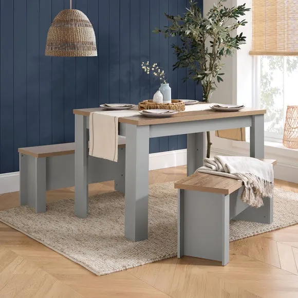 Highgate Dining Table with 2 Benches, Oak Effect 1