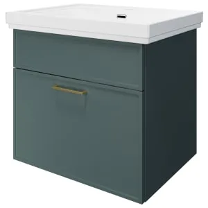 Wickes Haven Kombu Green Wall Hung Vanity Unit & Haven Basin - 579 x 600mm