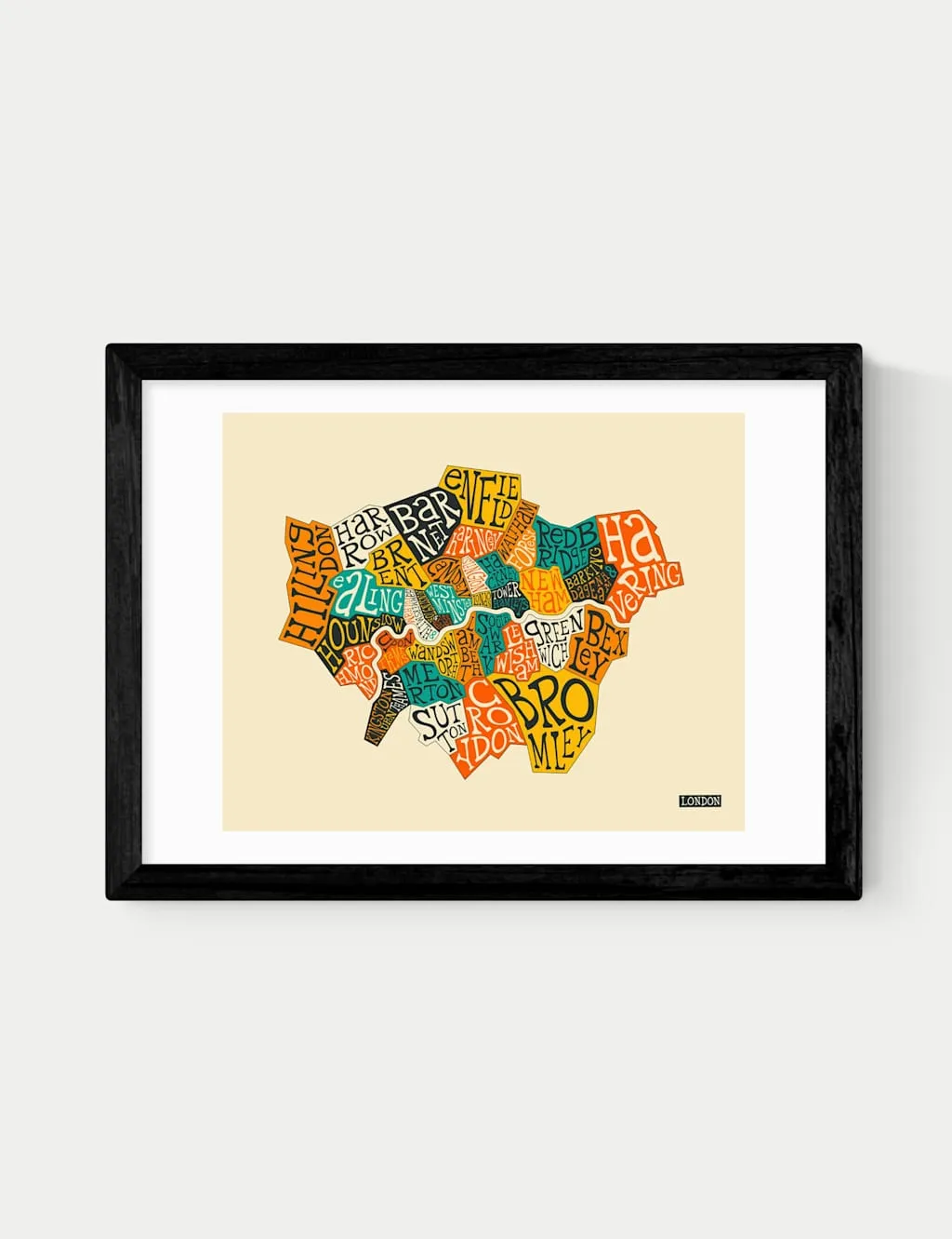 East End Prints London Boroughs Framed Art Print Black