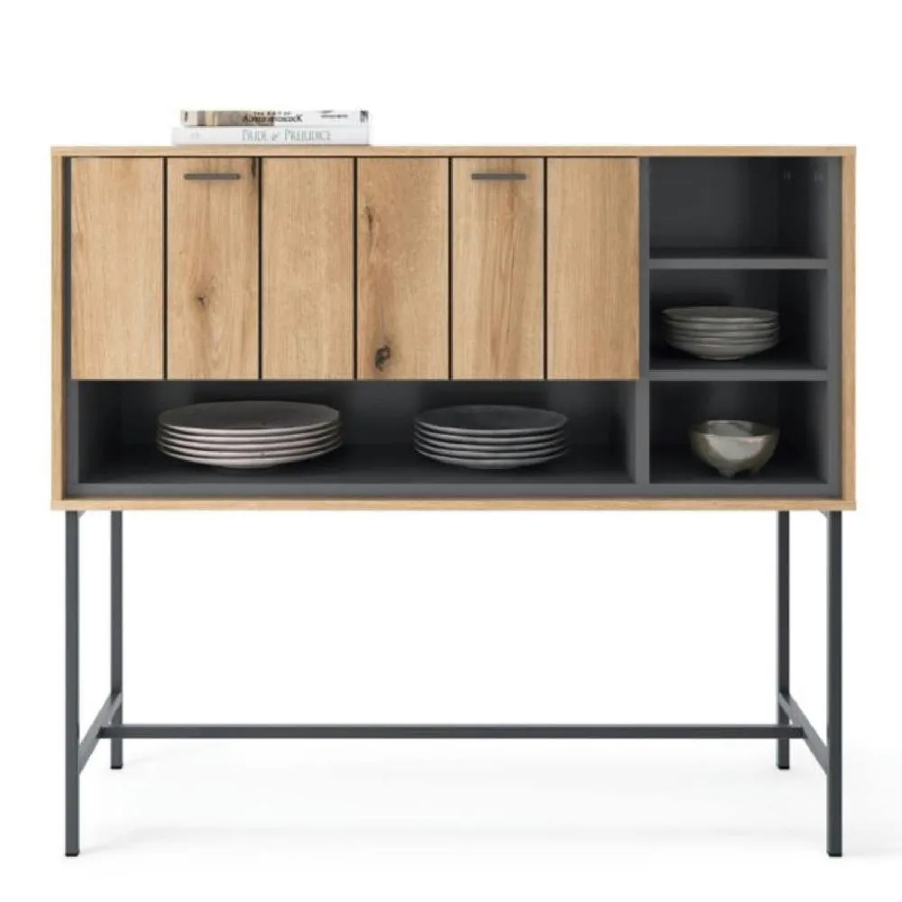 netfurniture Soho Bar Table with 1 Flap in Oak/Grey in Brown 3