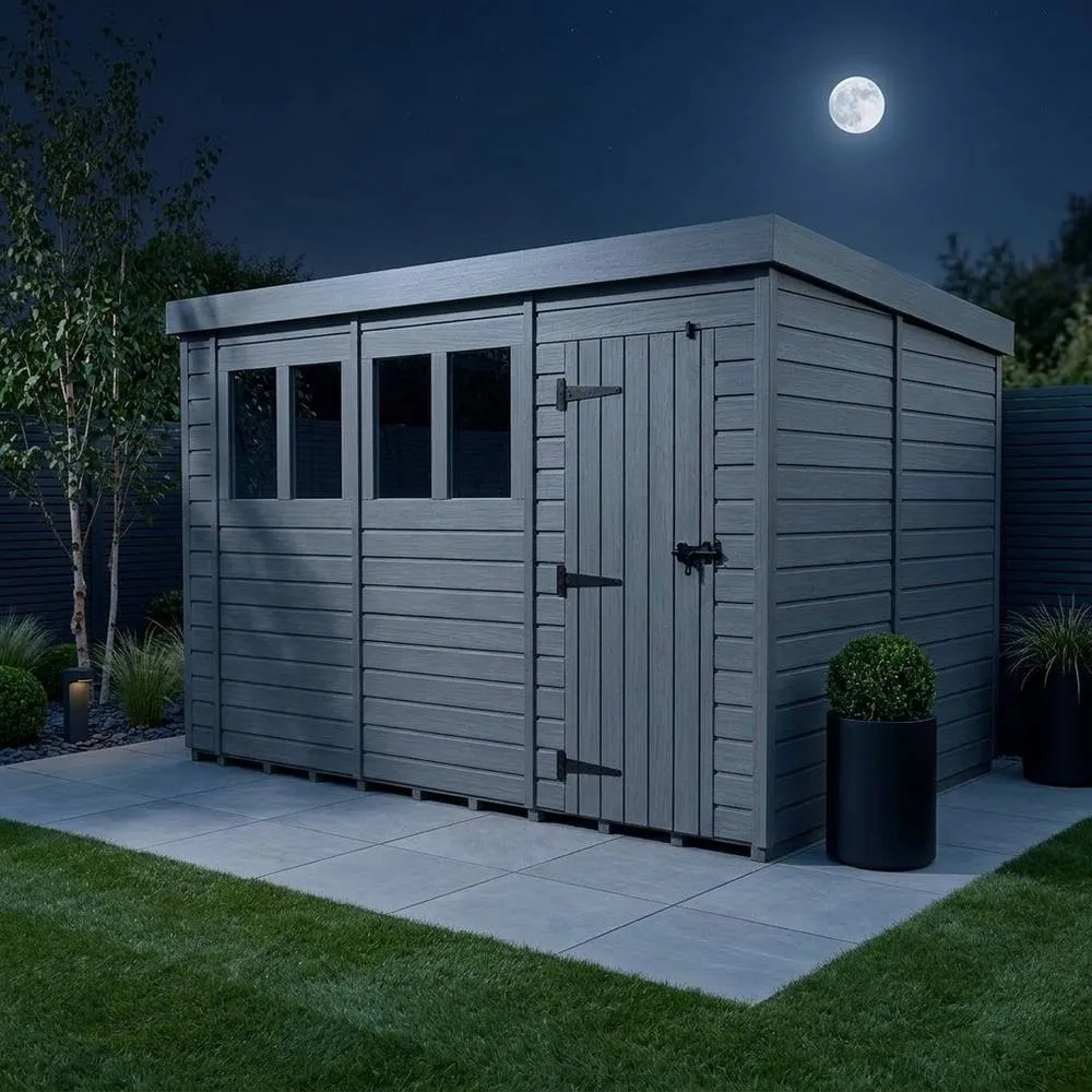 Buttercup Farm 17ft x 9ft Composite Pent Garden Shed Single Door With Windows in Grey 3