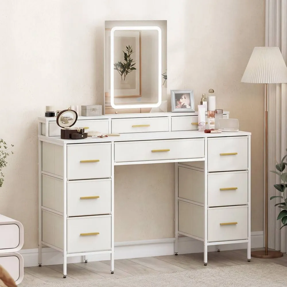 HOMCOM Dressing Table with LED Lighting Mirror & 10 Drawers, White