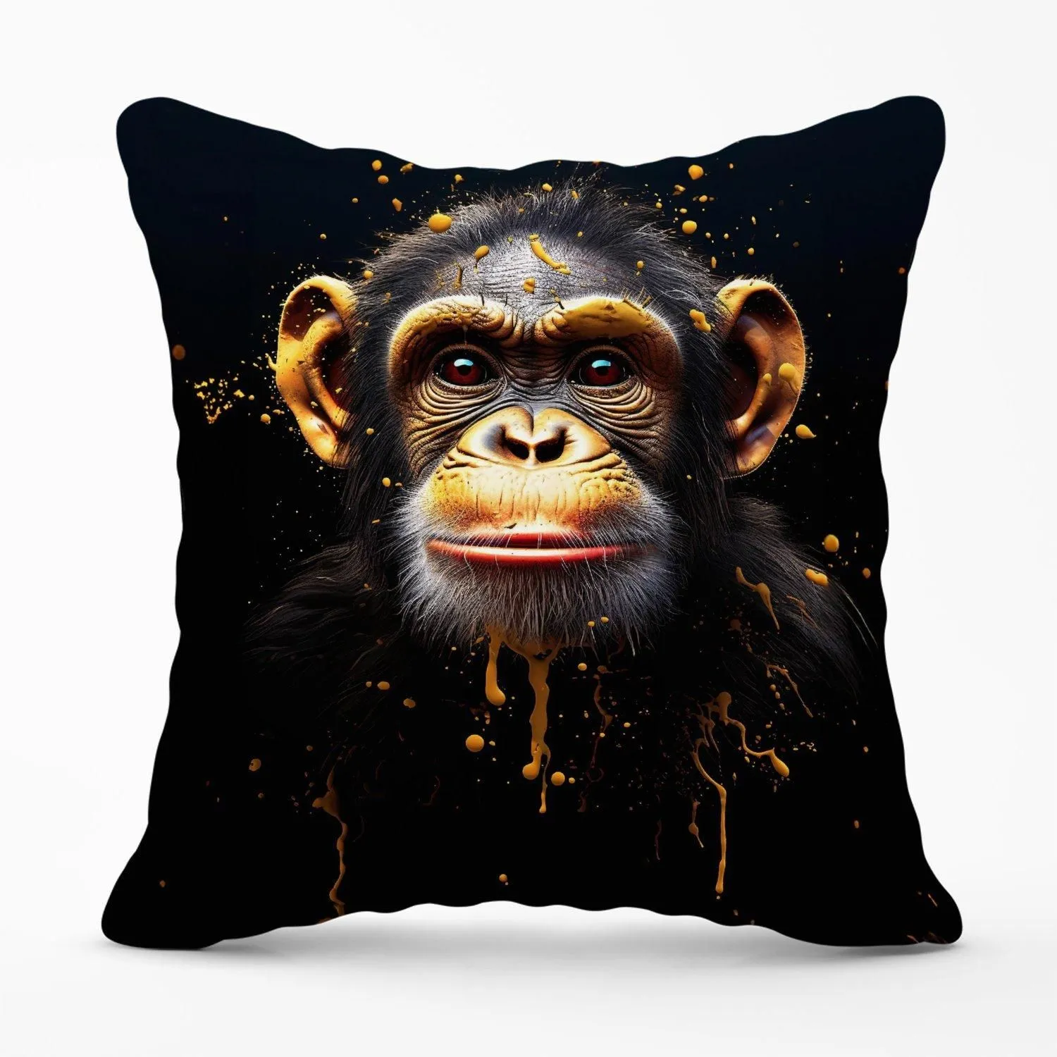 Warren Reed - Designer Splashart Cheeky Chimp Face Outdoor Cushion in Orange