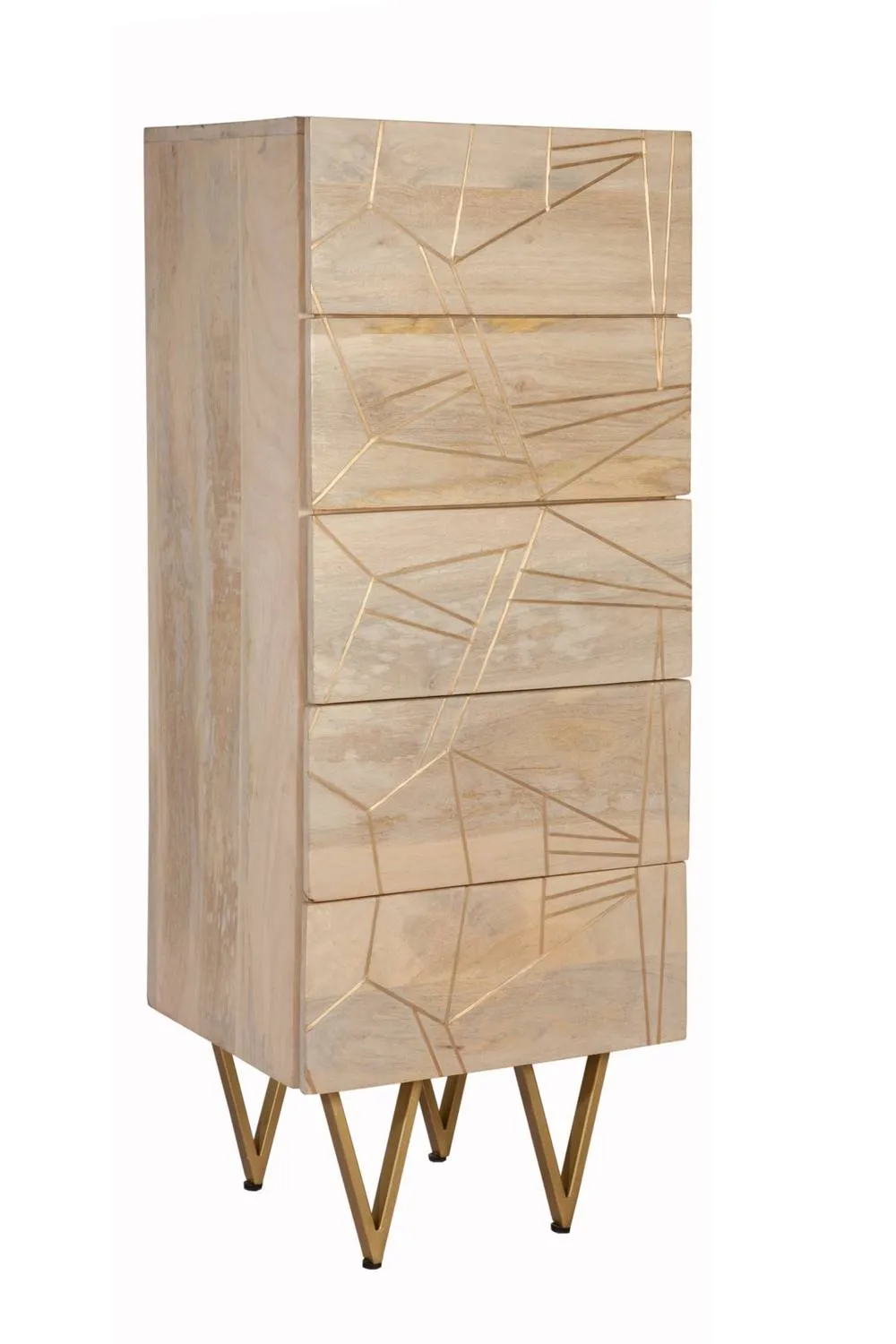 IH Design Silchester Tall Chest of Drawers Light Mango Gold 5 Drawer in Brown 2