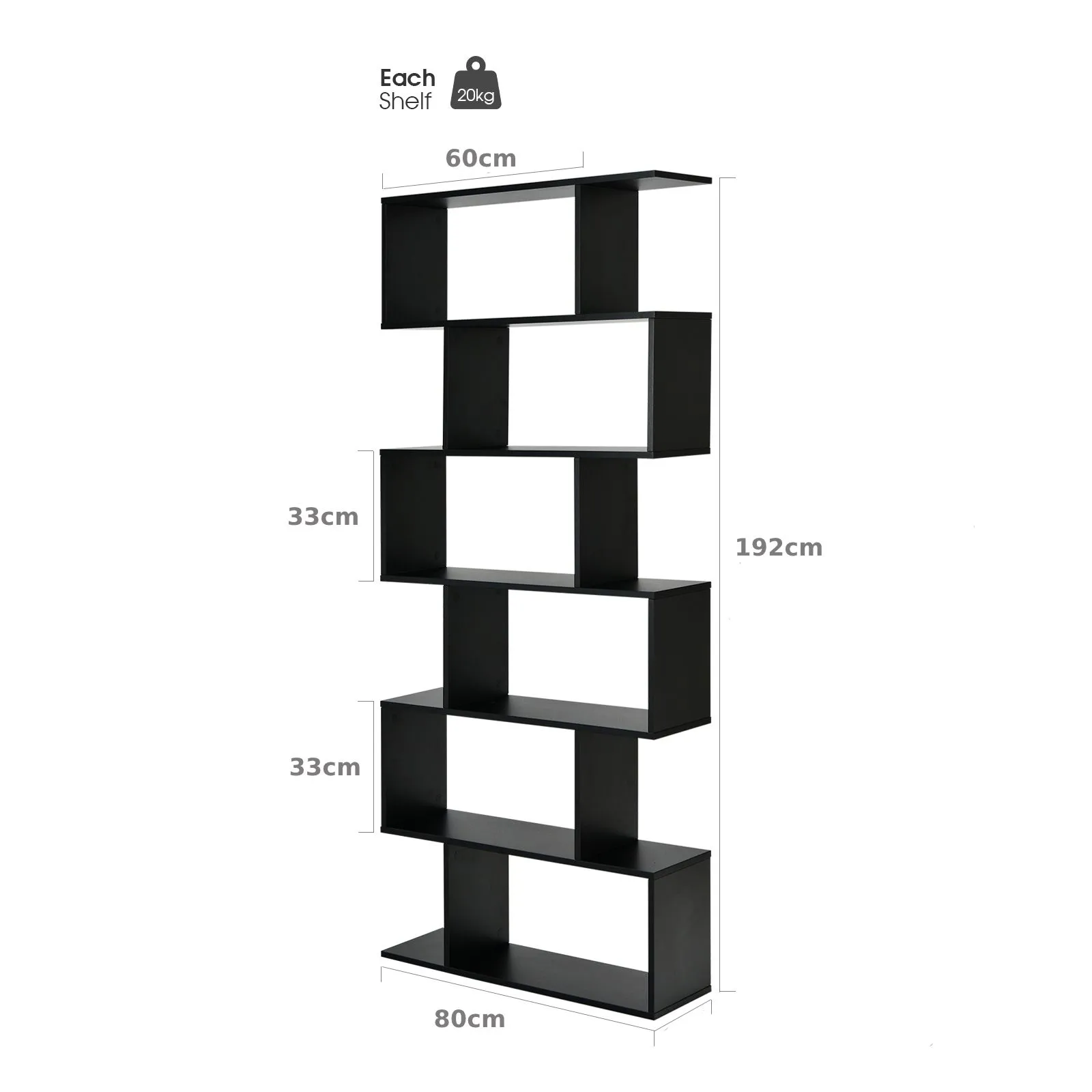 Costway 6-tier Bookcase Industrial S-Shaped Bookshelf Wooden Storage Display Rack in Black 2