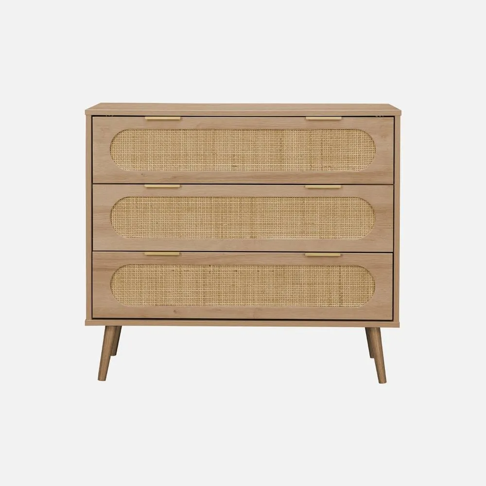 sweeek 3-drawer Chest With Wood & Rounded Cane Rattan in Light Brown 2