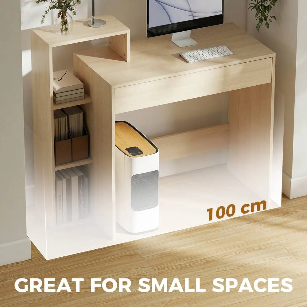 HOMCOM Computer Desk with 3 Open Shelves & Drawer, Natural 6
