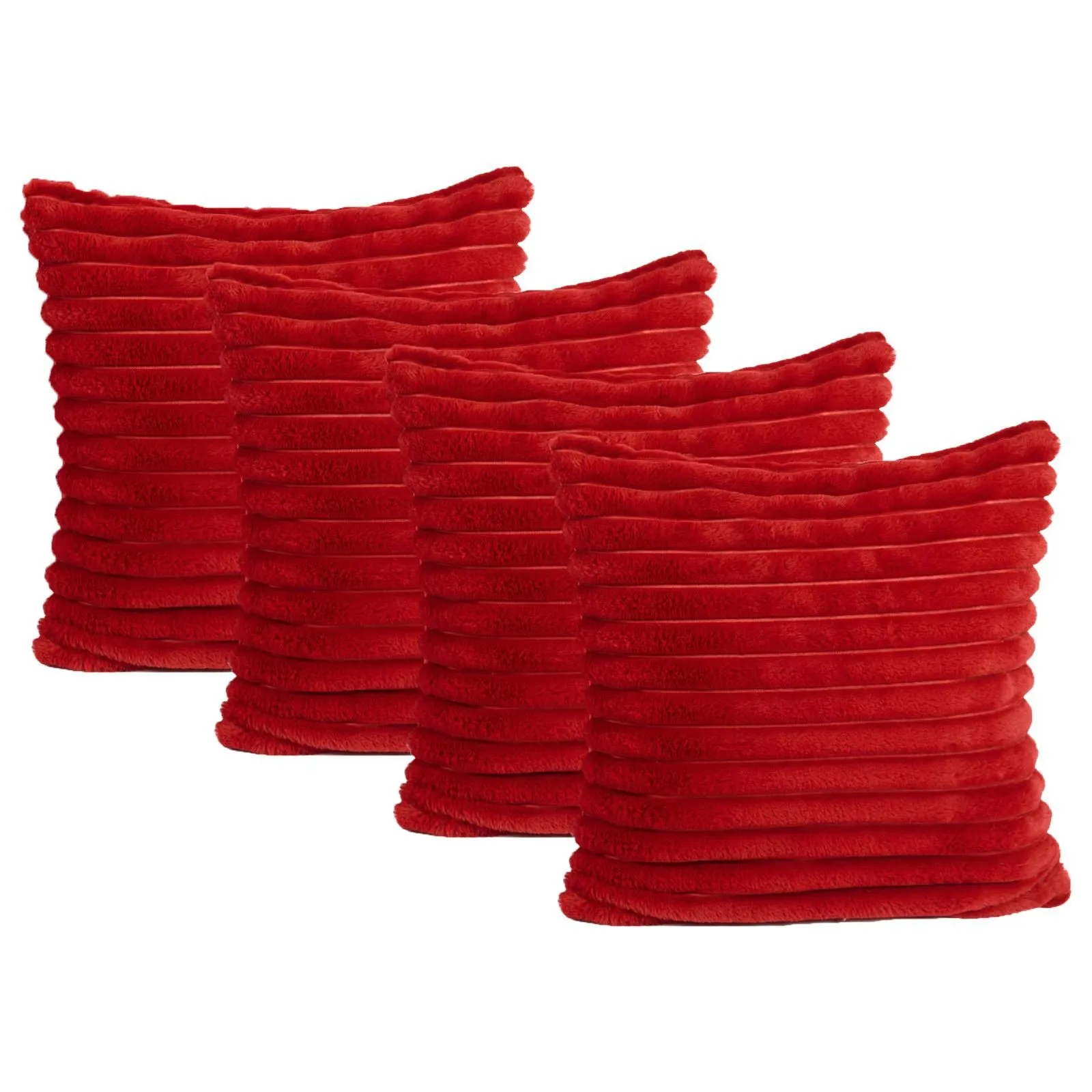 OHS 2 x Faux Fur Thick Rib Filled Cushion Covers in Red