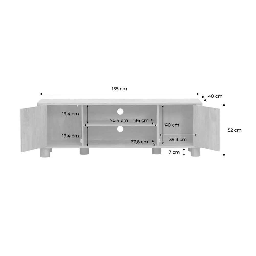 sweeek Exotic Wood Effect Tv Unit With 2 Reversible Doors 155cm in Brown 5