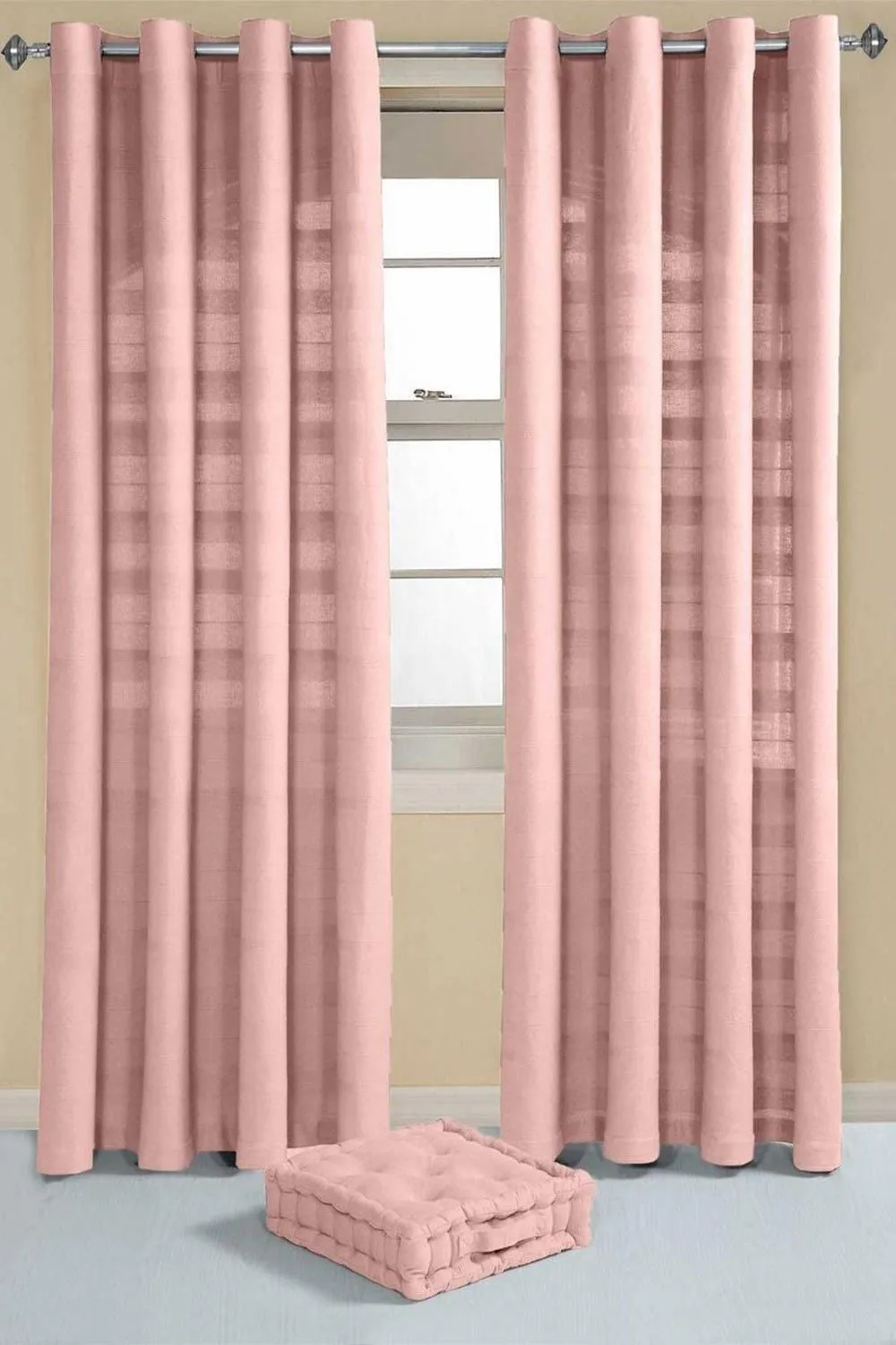 Homescapes Cotton Rajput Ribbed Curtain Pair in Pink 3