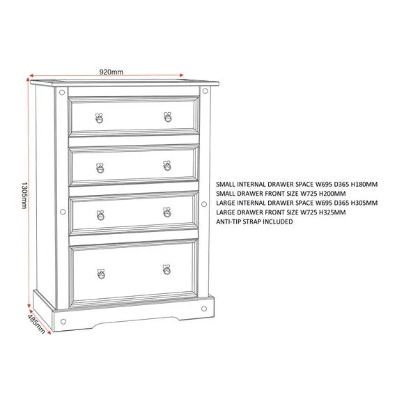 Corona 4 Drawer Chest, Pine 6