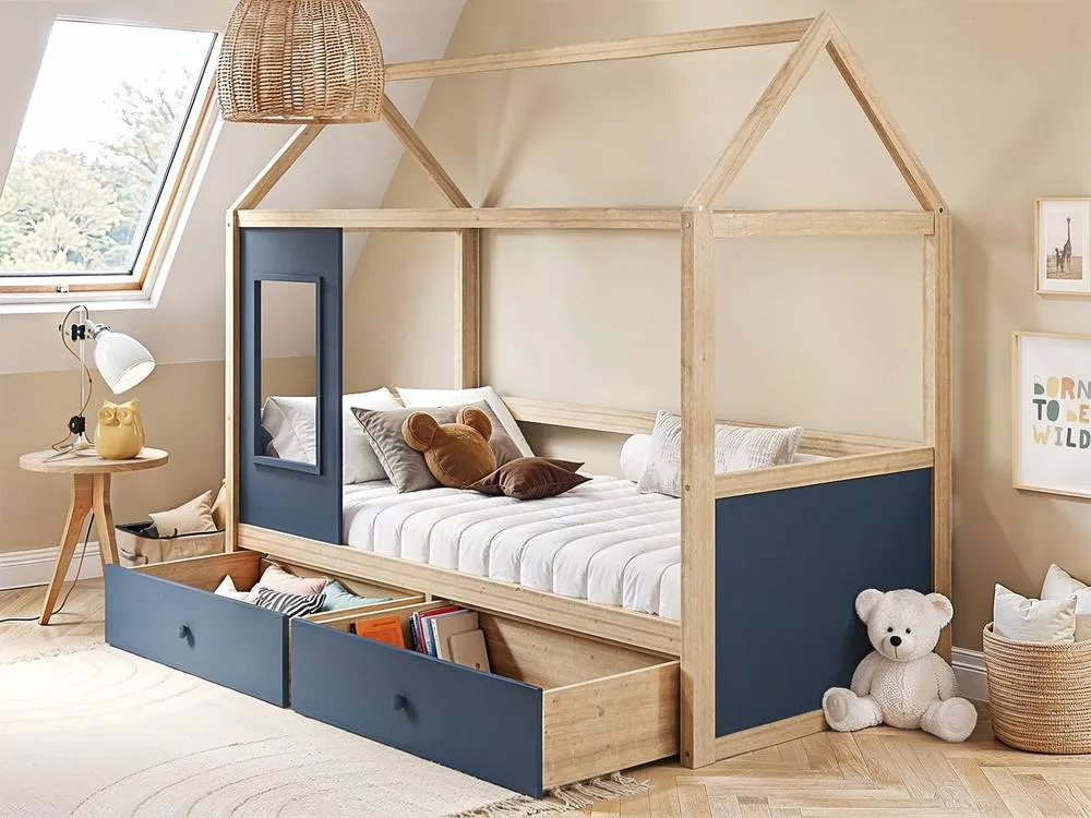 Flair Ted Play House Wooden Bed with Storage in Blue 3