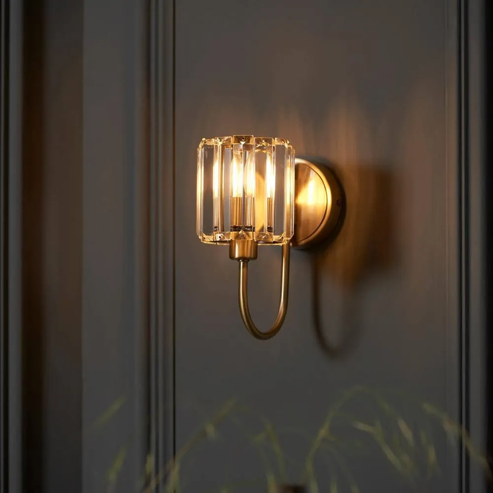 Endon Collection Berenice Glass Shade Wall Lamp Antique Brass, Gold 2