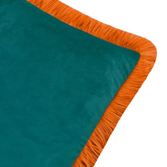 Furn Halo Fringed Velvet Cushion Teal/Blush 50 X 50Cm, Blue 3
