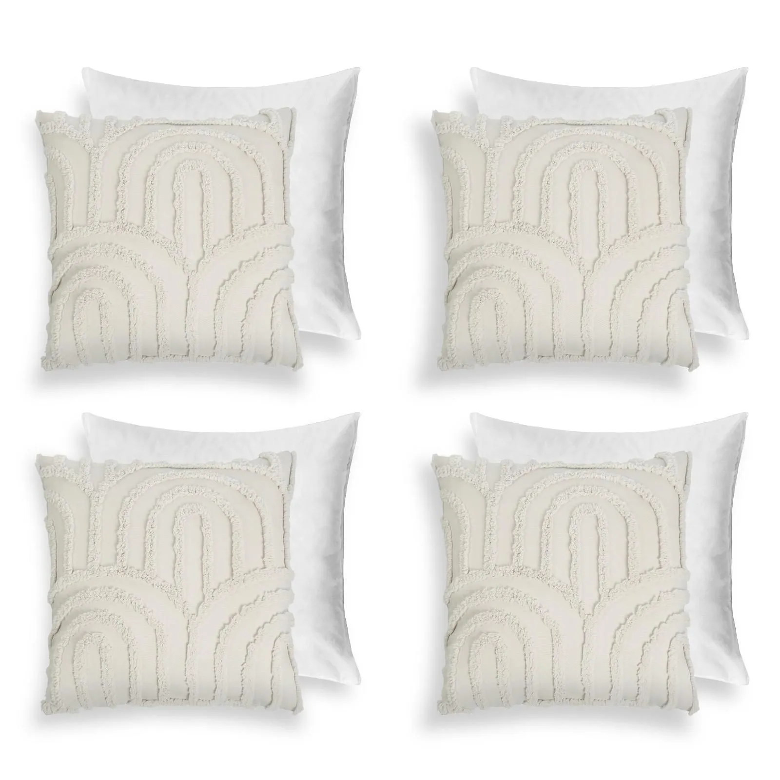 OHS 4 Pack Tufted Arch Filled Cushion Cover in Natural